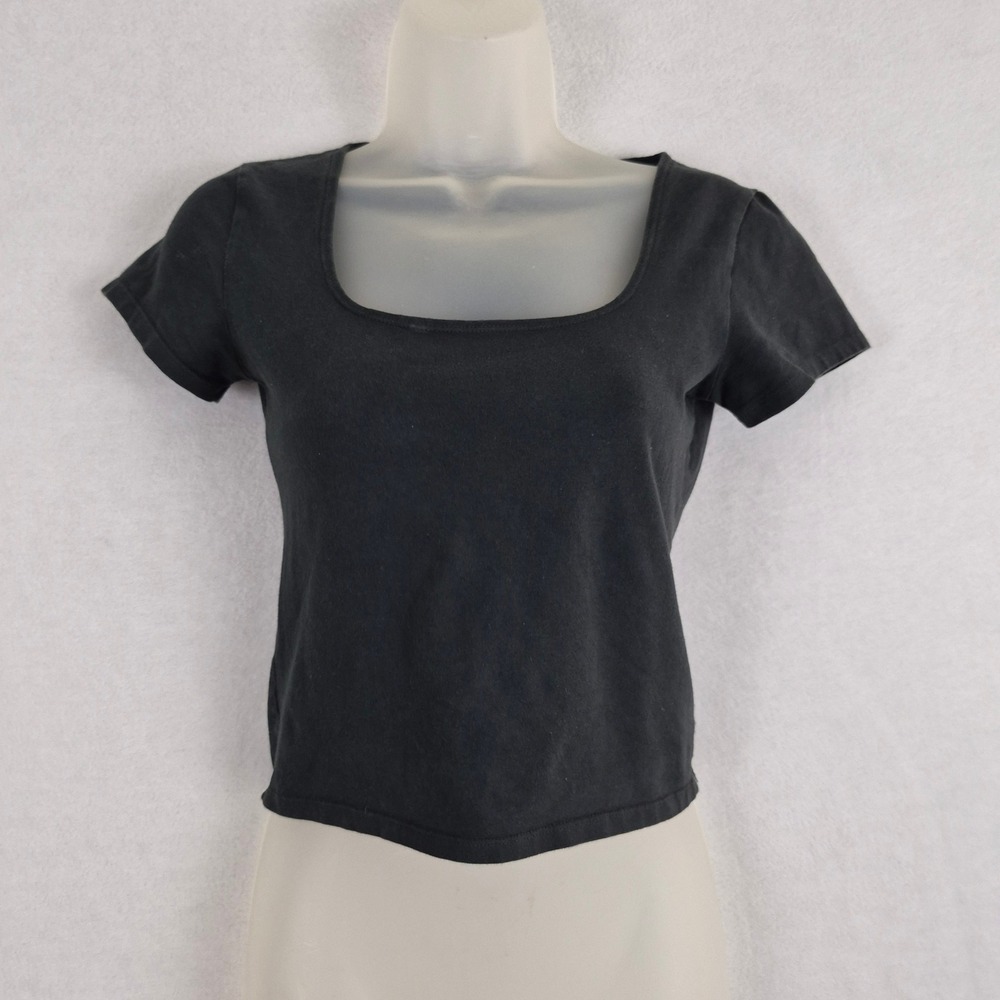 Brandy Melville Black Square Neck Short Sleeve Top One Size Fits Small-Large
